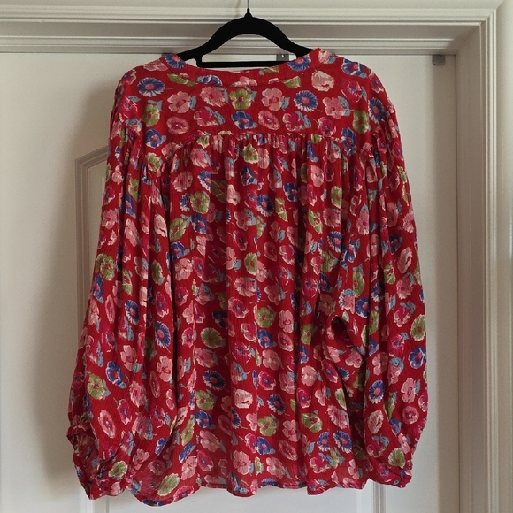 EUC Pilcro Anthropologie XL Red Floral Blouse - Picture 3 of 6